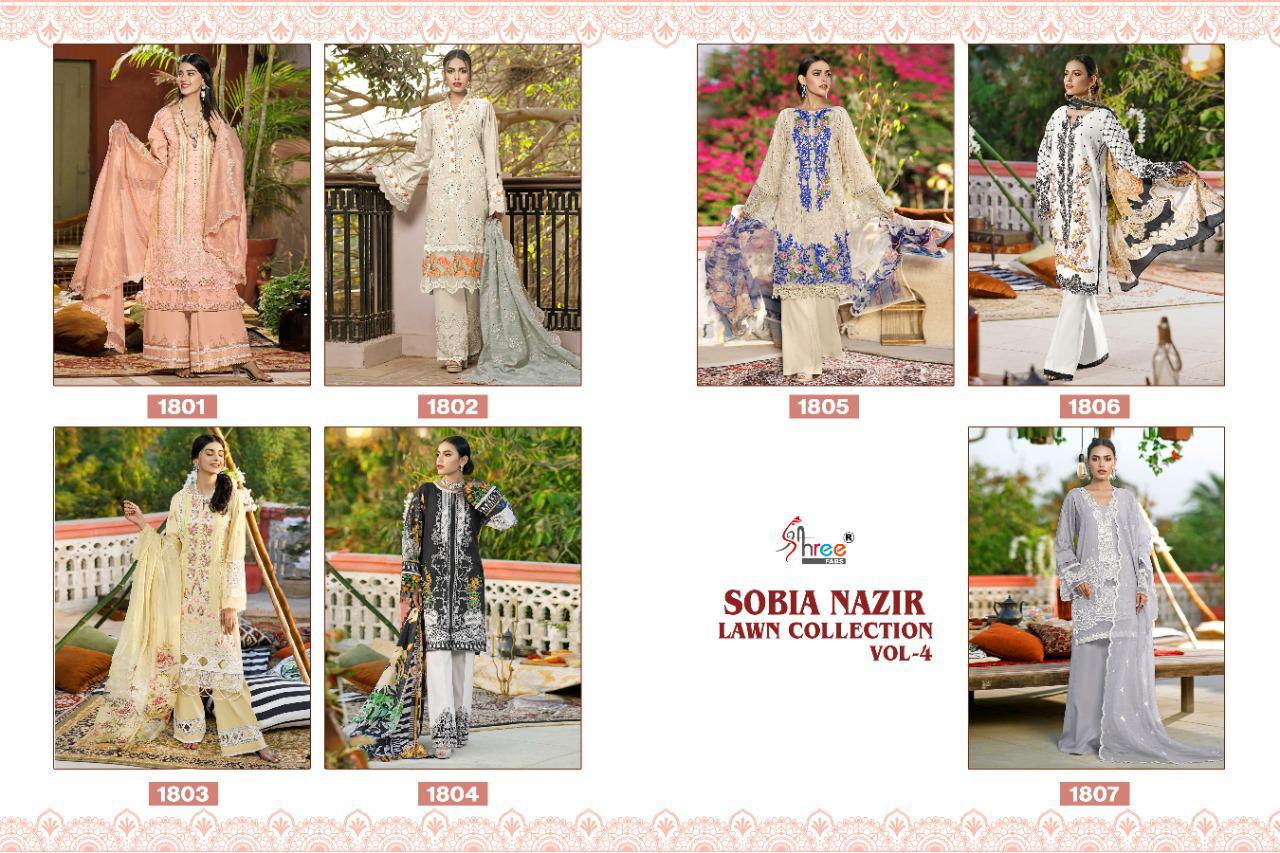 Shree Sobia Nazir Lawn Collection 4 Lawn Cotton Embroidery Pakistani Salwar Kameez Collection
